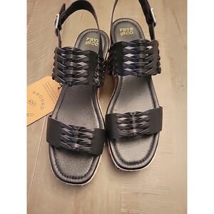 Frye and Co. Women's Amber‎ Espadrille Wedge Sandals Black Faux Leather Size 9.5